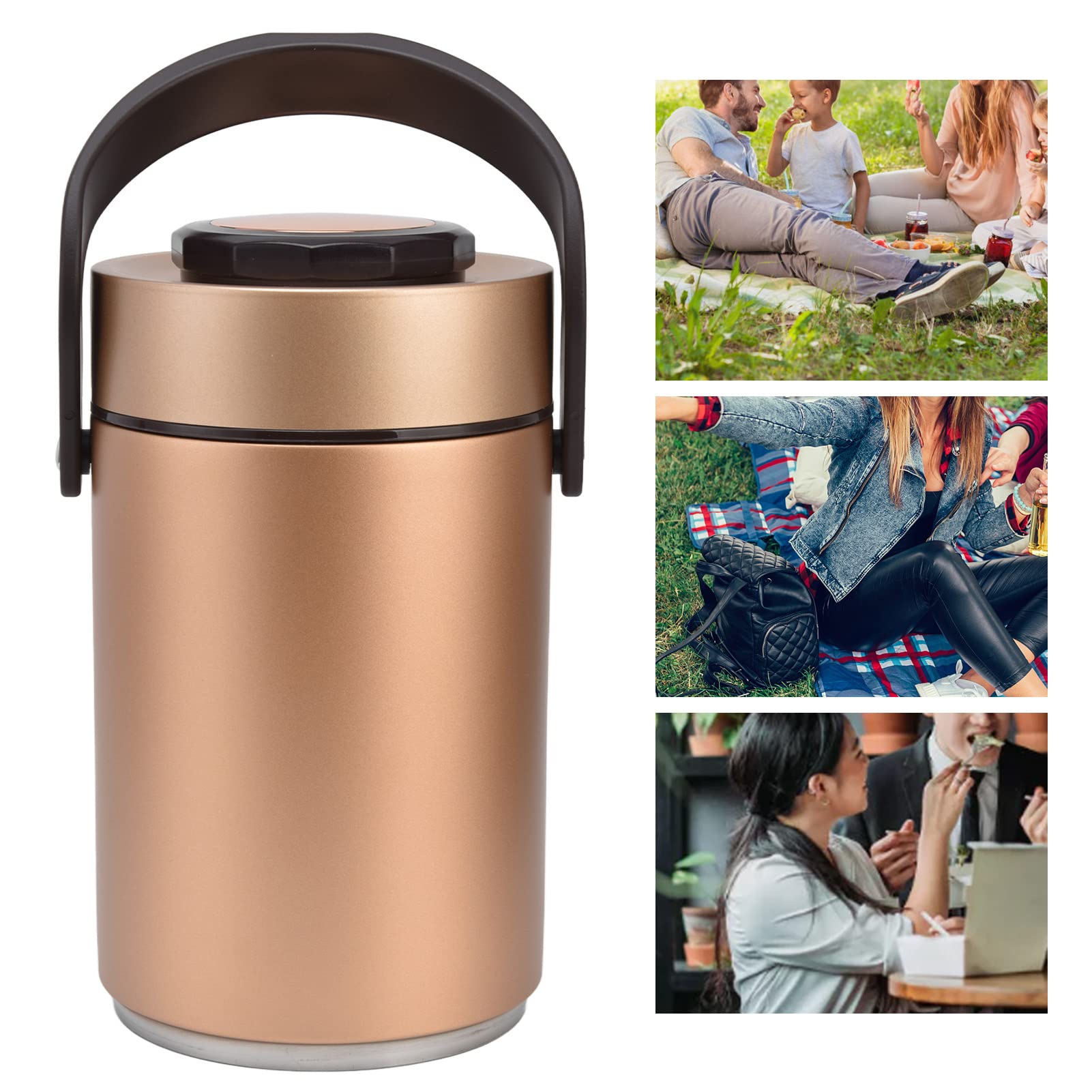 aqxreight Contenedores de Almuerzo Aislados de Acero Inoxidable, Doble Vacío, Interior, Capacidad de 2300ml, Olla de Comida de 3 Capas, Viaje de Trabajo (-3118220004212)