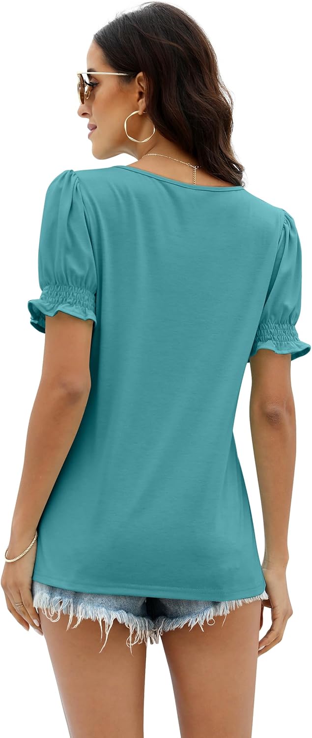 WIHOLL Tops for Women Summer Casual Ruffle Trim Sleeve Square Neck T Shirts - Image 4