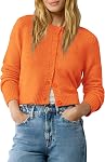 Urban CoCo Women's Crew Neck Cropped Cardigan Sweaters Long Sleeve Open Front Button Down Shrug Sweater Jackets
