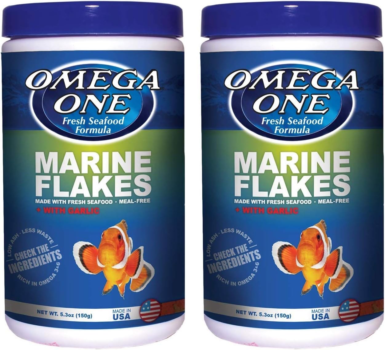 2 Pack of Garlic Marine Flakes, 5.3 Ounces Each, Food for Saltwater Fish
