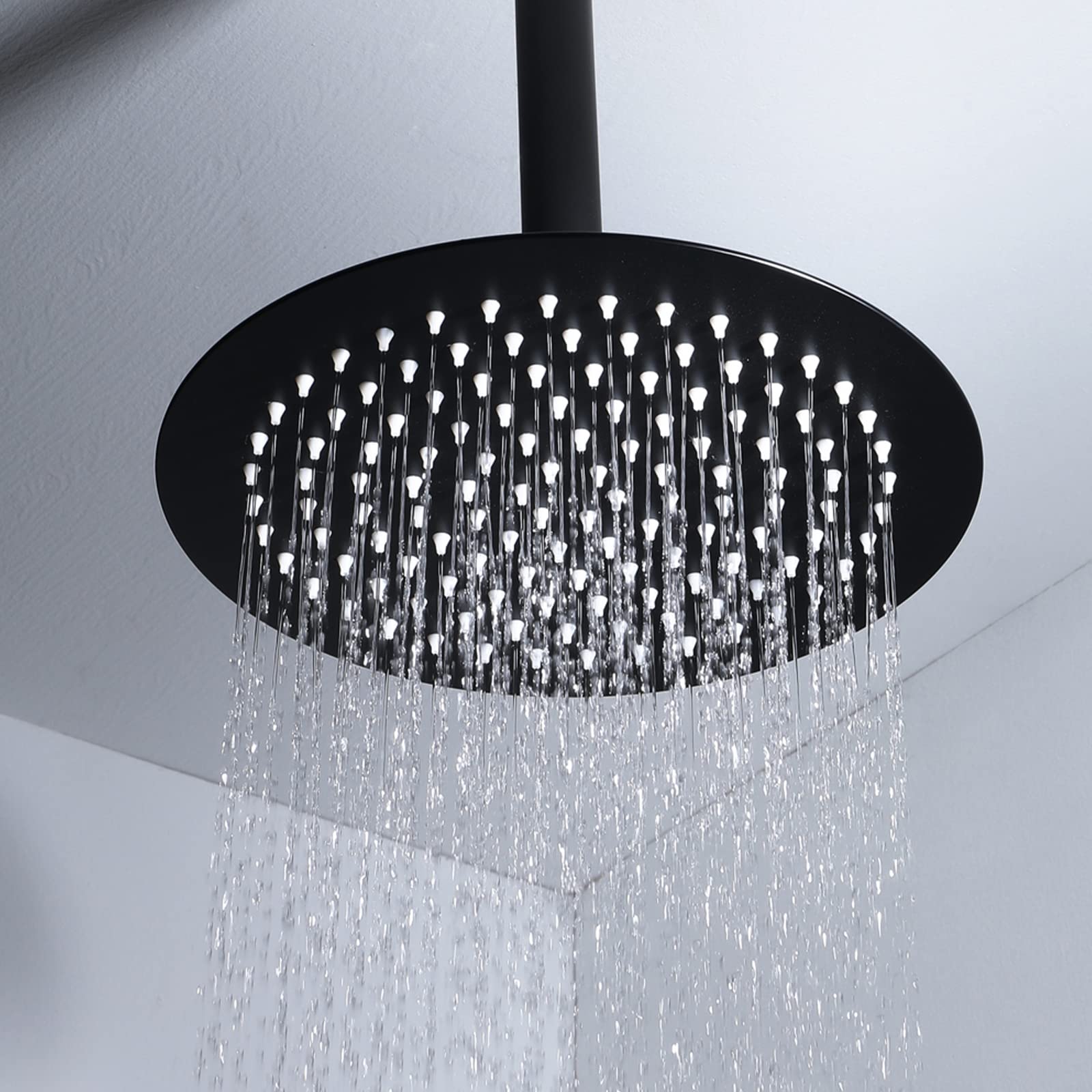 Alcachofa de Ducha de Lluvia Redonda de 40 cm, Cabezal de Ducha de Alta Presión de Acero Inoxidable, Ducha de Techo de Baño Ultrafina de Lujo con Acabado Negro