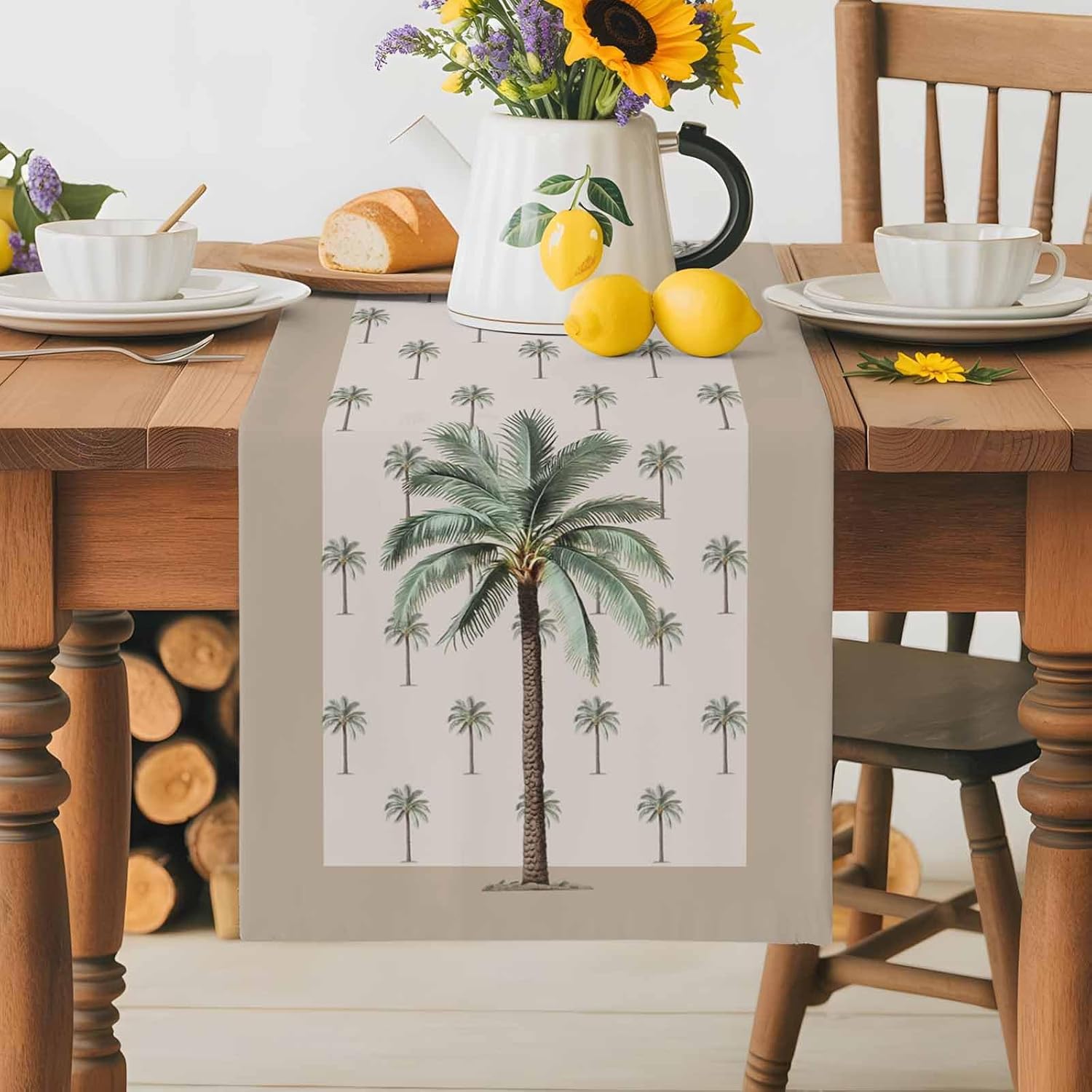 Tropical Table Runners 108 Inches Long Palm Tree Summer Table Runner for Family Dinner/Wedding/Outdoor Indoor Party, Cotton-Polyester Blend Dresser Scarf Table Decorations
