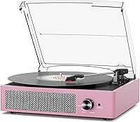 Vista 15 de Tocadiscos de vinilo con receptor Bluetooth integrado y 2 altavoces estéreo, 3 velocidades y 3 tamaños, tocadiscos retro portátil