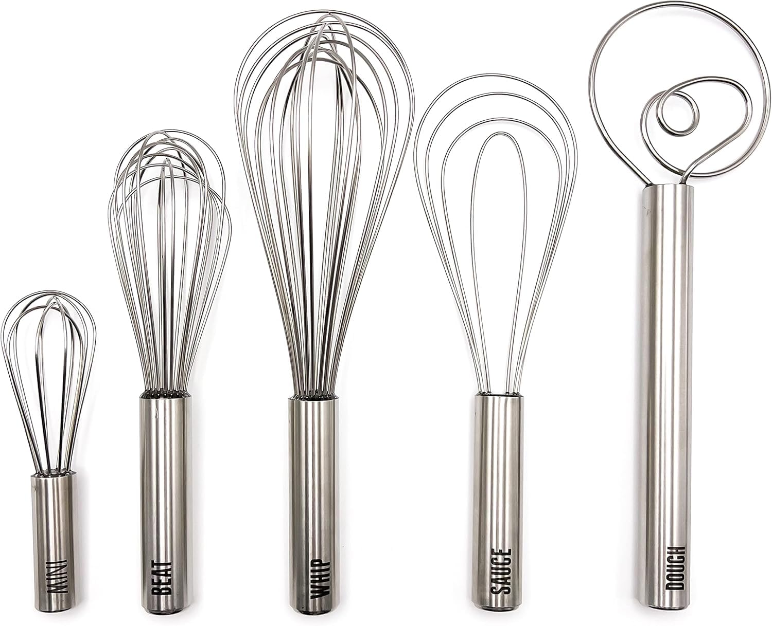 Tovolo Mini batidor de acero inoxidable de 6 pulgadas, batidor de 8 pulgadas, batidor de salsa de 10 pulgadas, batidor de 11 pulgadas y batidor de masa de 12 pulgadas, juego de 3