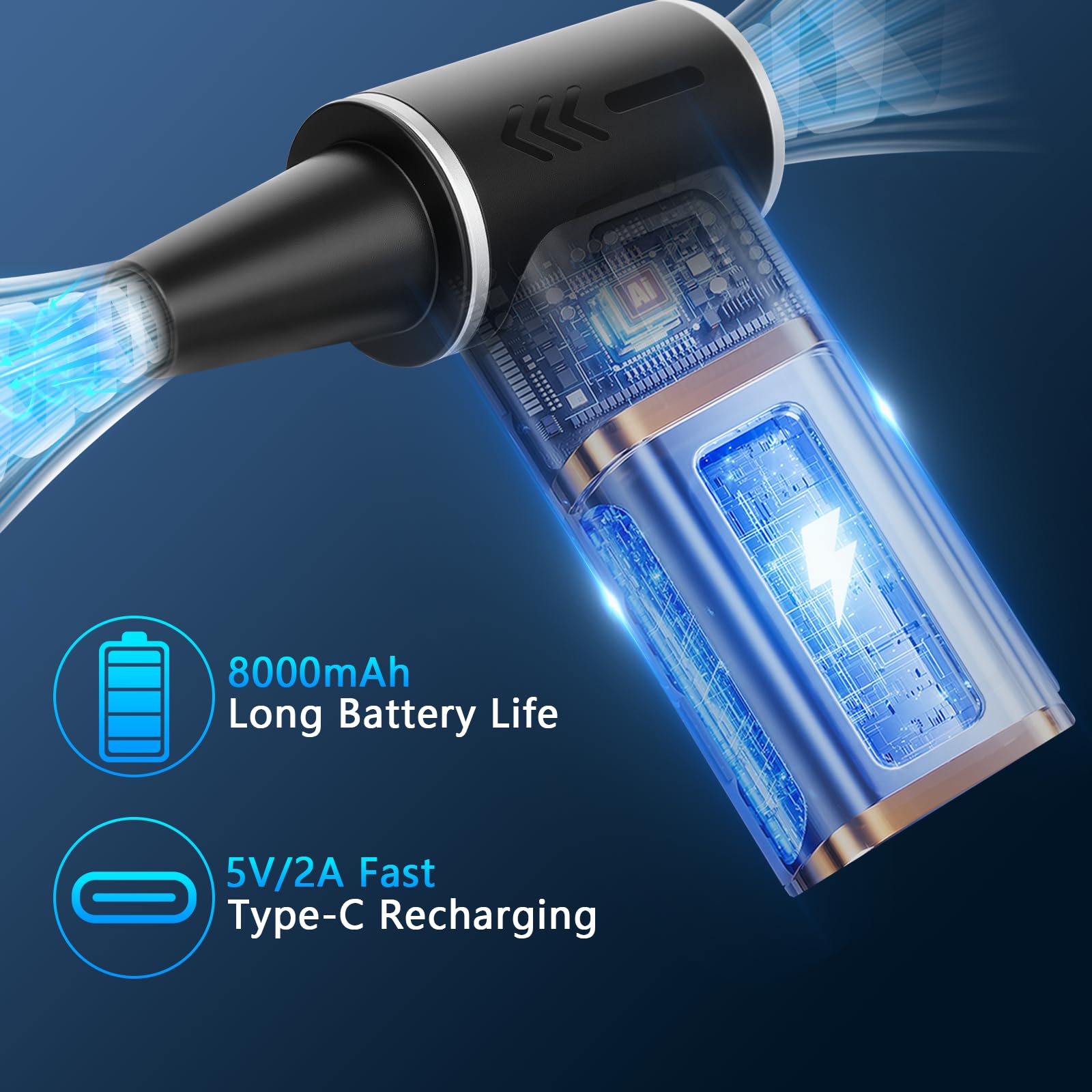 Elektrische Staubgebläse Druckluftspray 2-in-1-180000 U/min,100-Compressed Air Duster & Staubsauger - 8000mAh Akku Gebläse Druckluft mit Digital Display for PC Reinigungsset,Keyboard