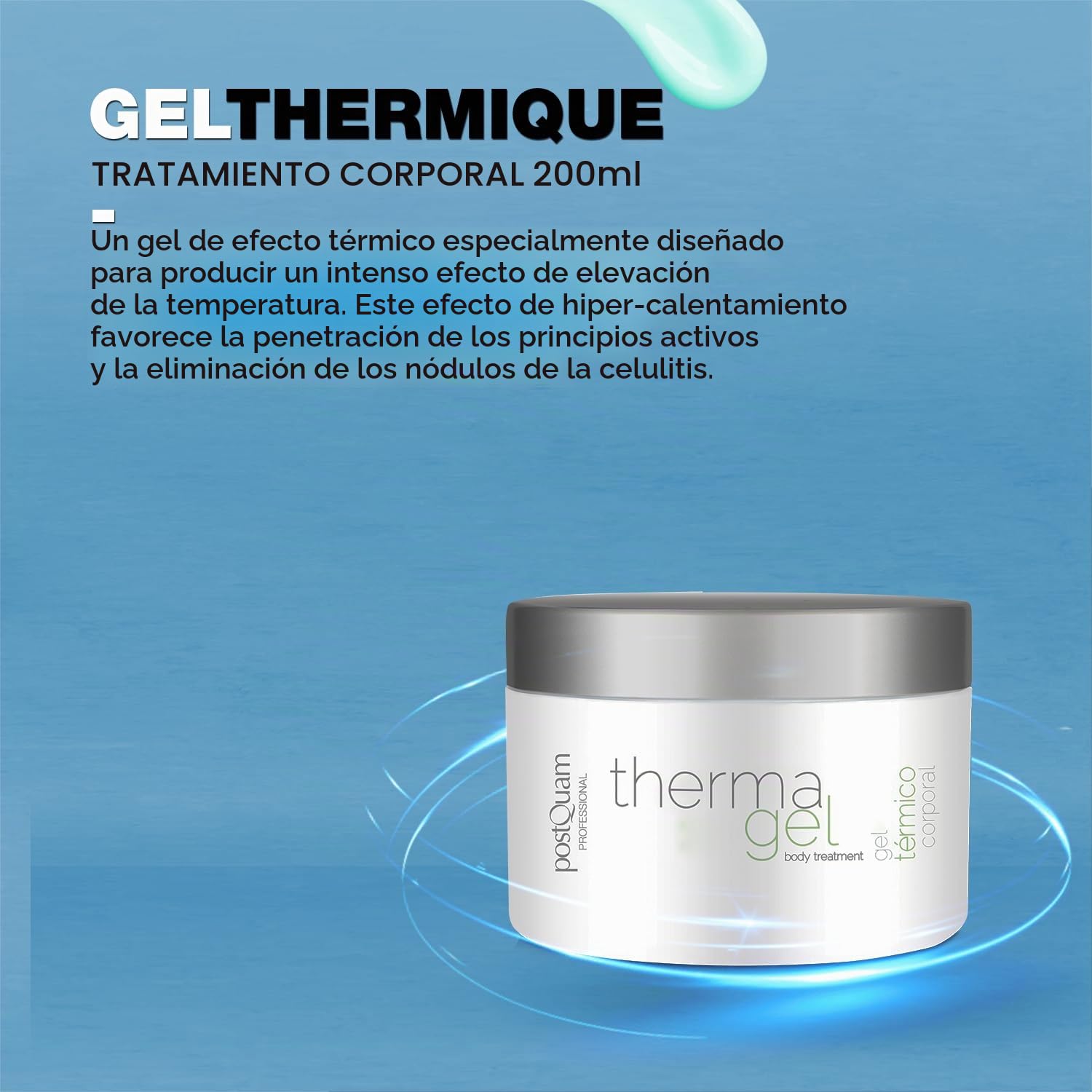 Postquam Thermagel Corporal 1000 ml – Gel Térmico Efecto Calor para Masaje Corporal – Tratamiento Anticelulítico con L-Carnitina, Hiedra y Acebo