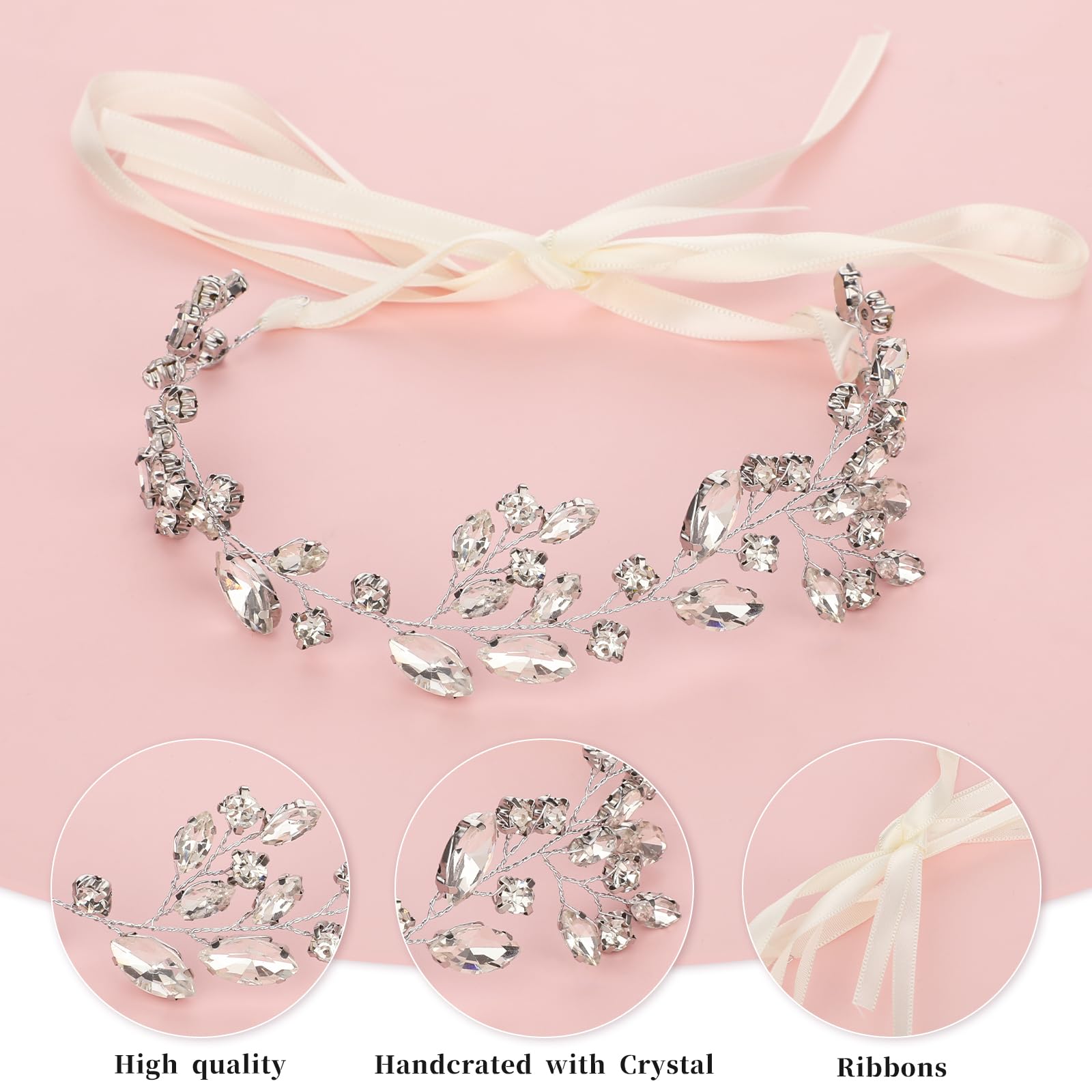 Crystal Bridal Hair Vine & Headband for Brides - Silver Rhinestone Bridal Hair Pieces & Accessories, 9.4 inches - Image 2