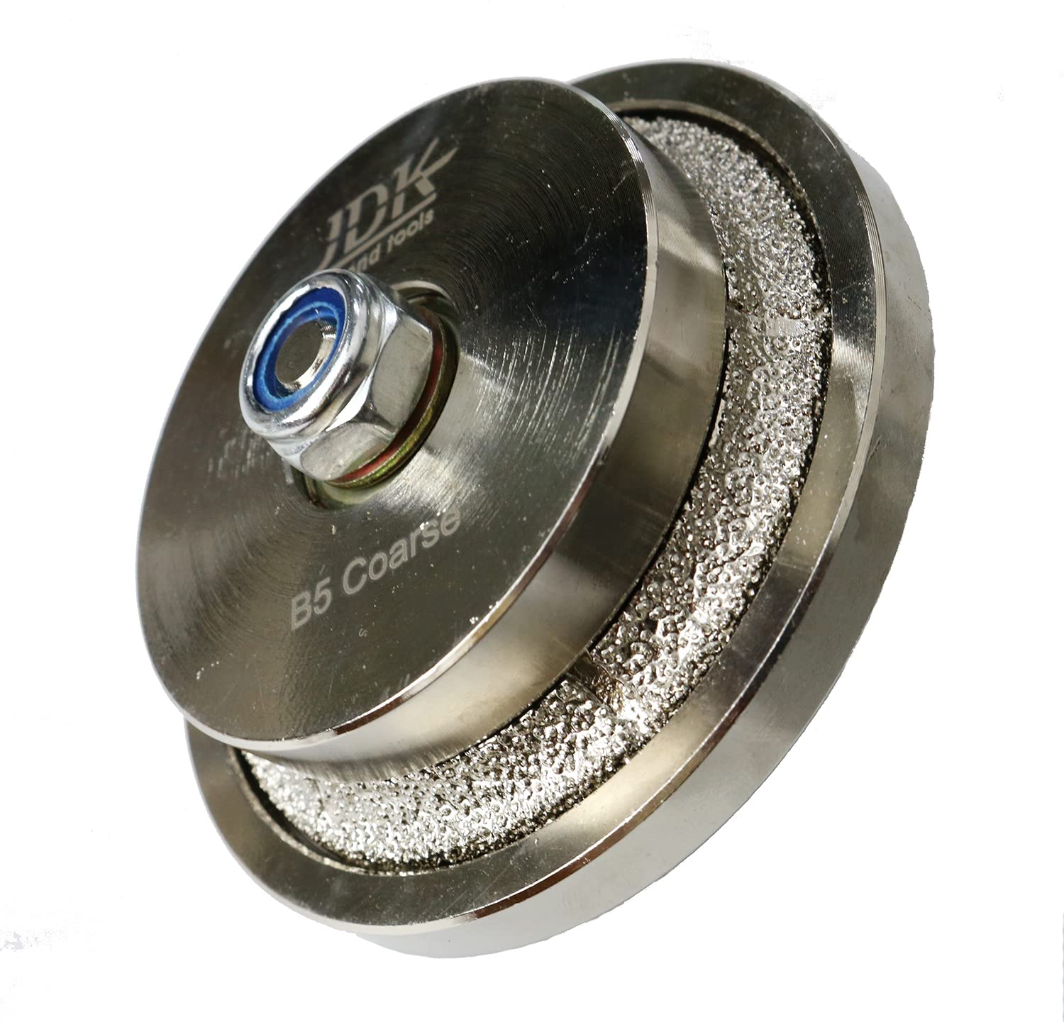 JDK B5 Diamond Hand Profiler Wheel Coarse Vacuum Brazed Router Bit 5/8’’-11 Thread Demi Half Bullnose 3/16 Inch Shape for Stone Travertine Granite Marble Countertops Edge