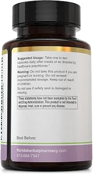 Florida Herbal Pharmacy, Quinine Cinchona Dried Bark Extract Supplement Capsules 10:1 (120 Capsules) 500 mg per Capsule, 1000 mg Serving (Pack of 1)