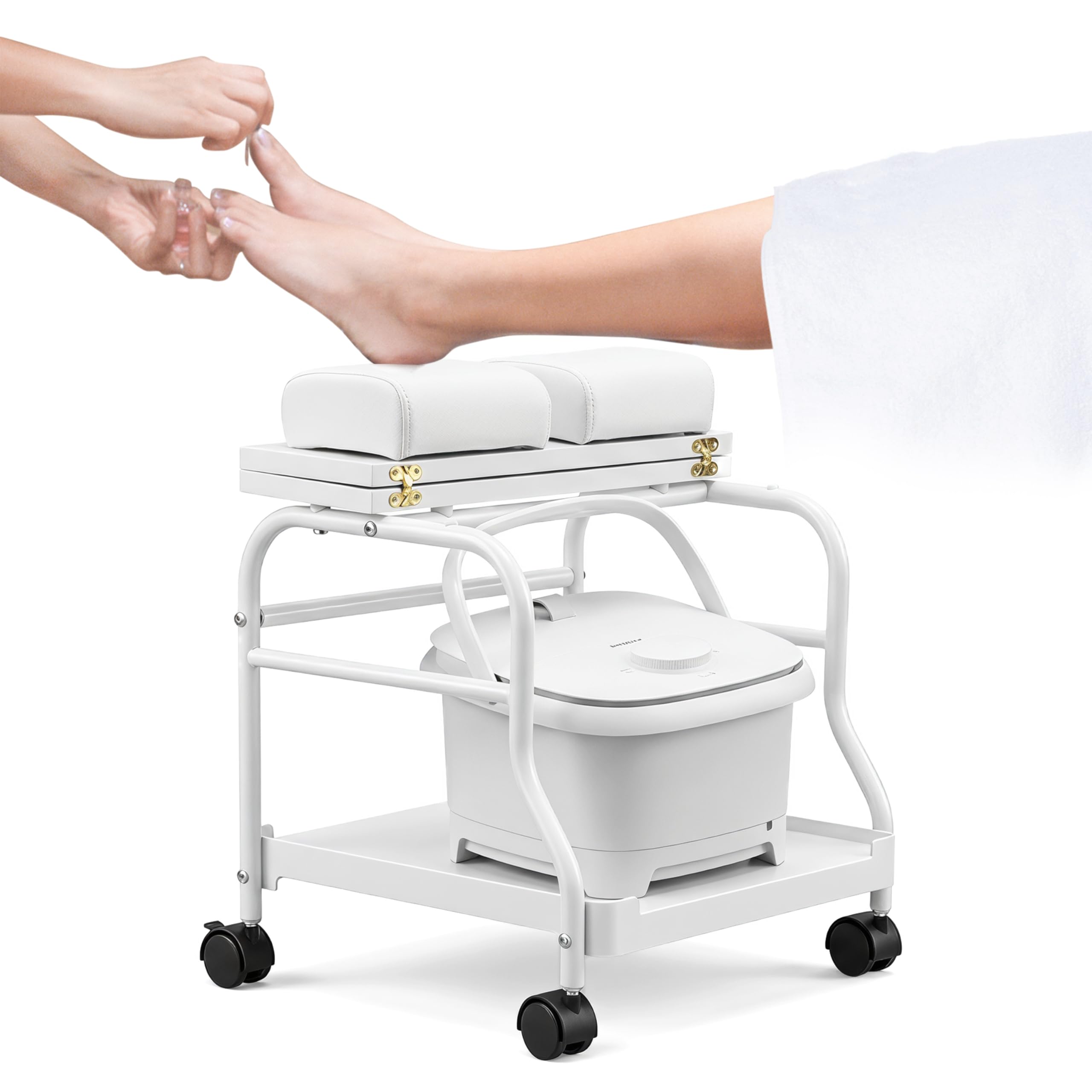 Facial Trolley Beauty Salon Nail Salon Or Foot Bath Spa Portable Cart For Foot Rest Or Pedicure Two Colors Option Elitzia ET27969 (White)