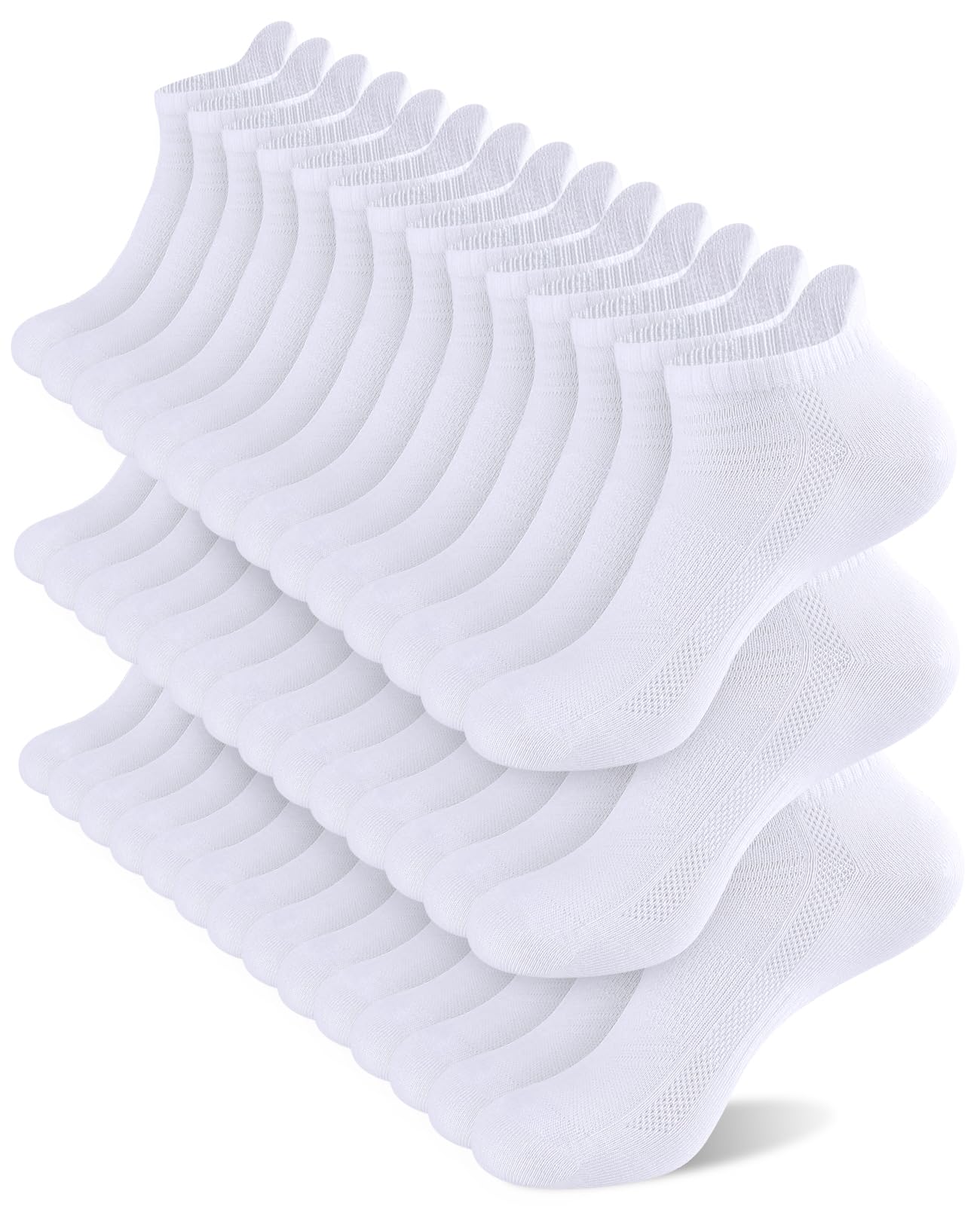 shnn 14 Pairs Mens/Womens Ankle Socks Breathable Casual Low Cut Short Socks for Men/Women with Heel Tab White 6-12