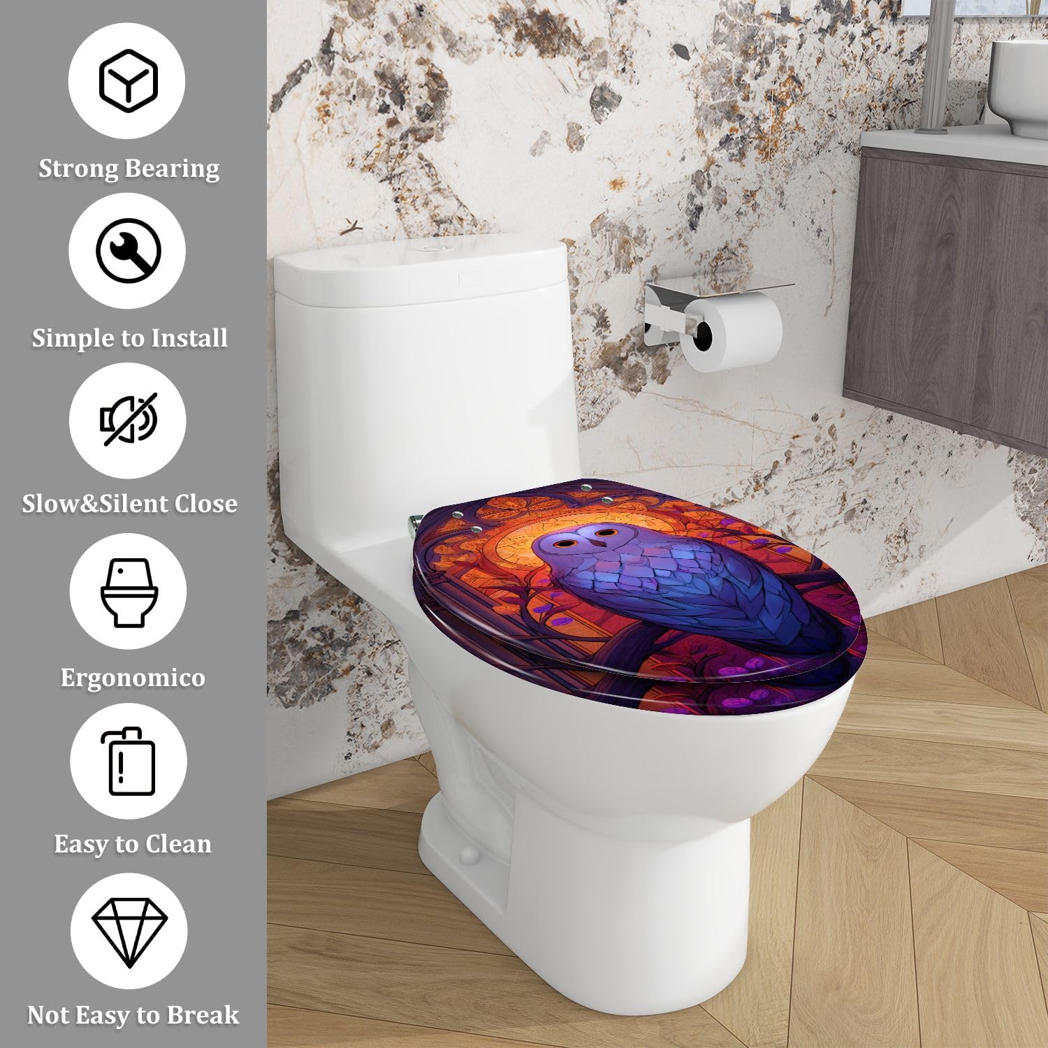 Sedile WC generico allungato in resina con cerniere a sgancio rapido per