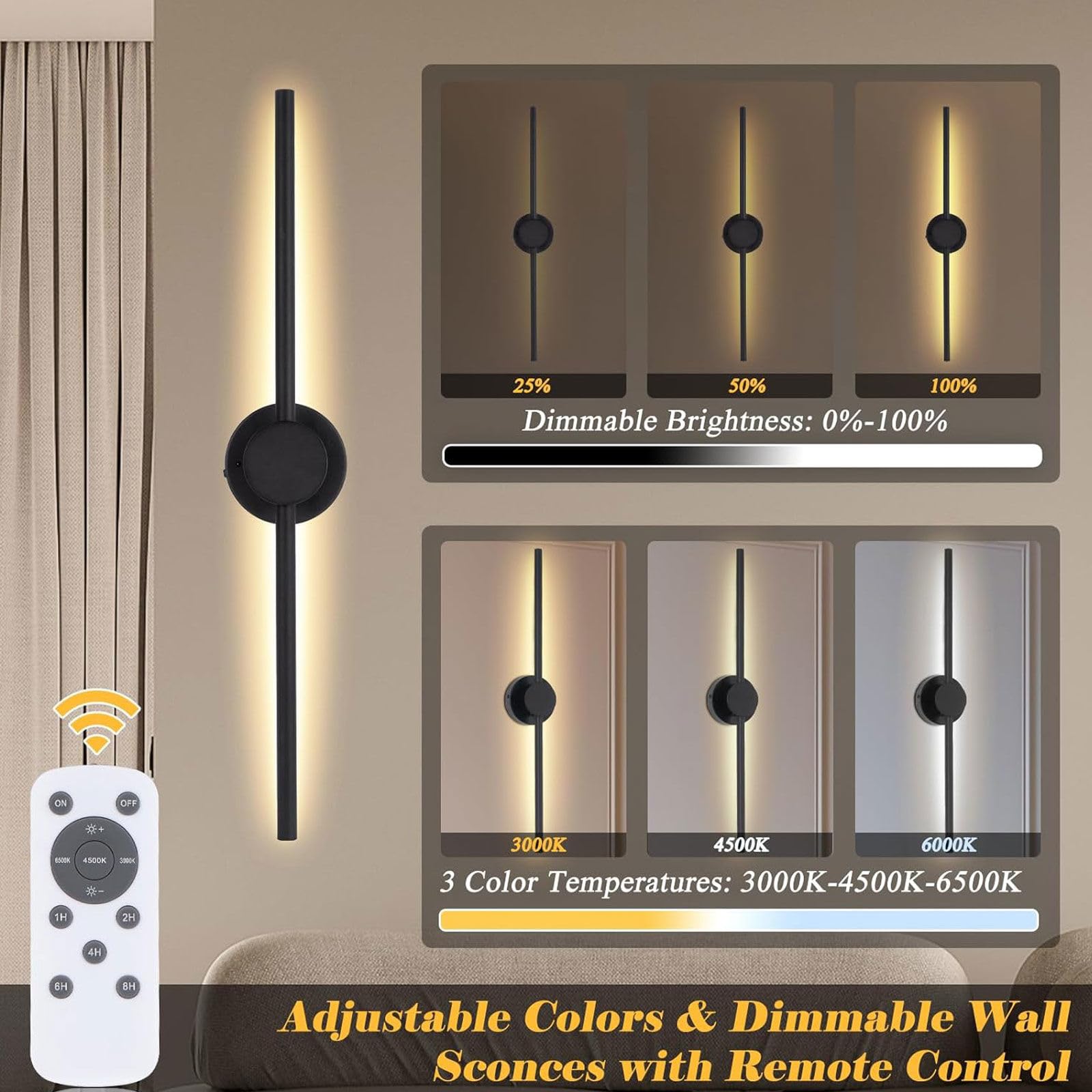 Ricaricabile Funzionato a Batteria Muro Sconces Set Di 2, Dimmabile Con Telecomando Nero Pieghevole LED Senza Fili Lampada Da Parete, Per Pranzo Soggiorno Camera Da Letto Corridoio Bagno Porta
