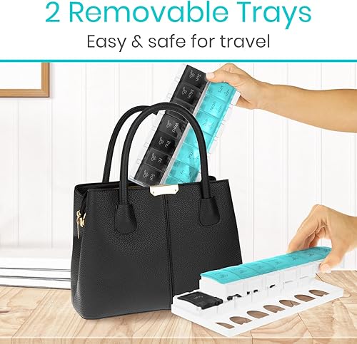 Miniatura 6 de Vive Organizador semanal de píldoras, 2 veces al día, contenedor de caja, dispensador de viaje de 7 días, soporte semanal y diario grande, estuche