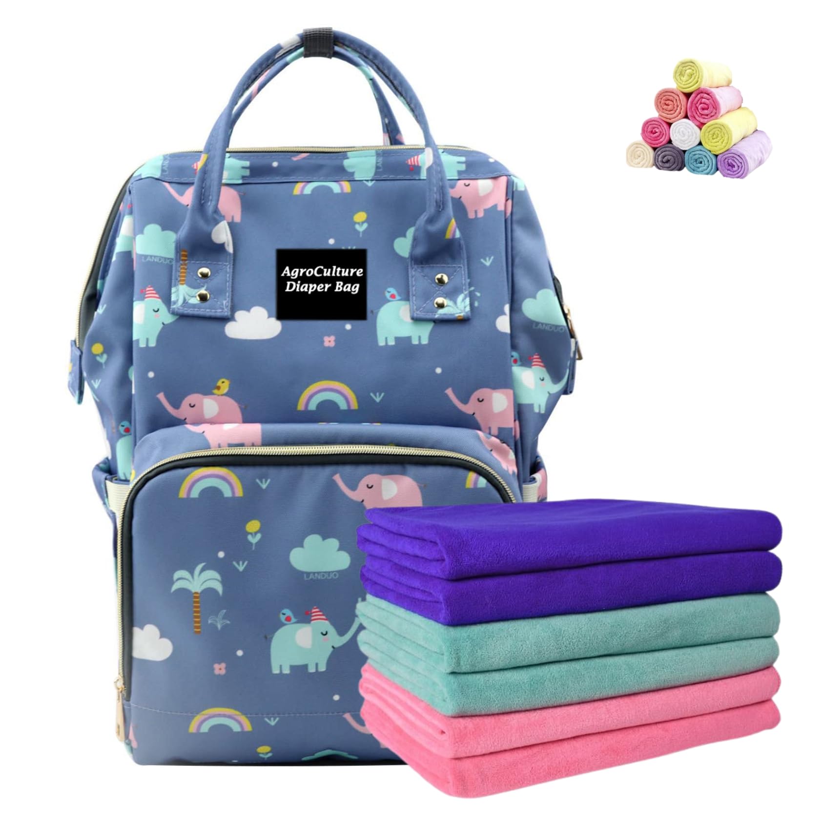 AgroCulture® Maternity Bag Blue Elephant Printed Travelling Diaper Backpack Baby Diaper Bag with Water Proof Medium Dry Sheet, 1 Piece (Size- 100CM X 70CM) (Blue)-image-31