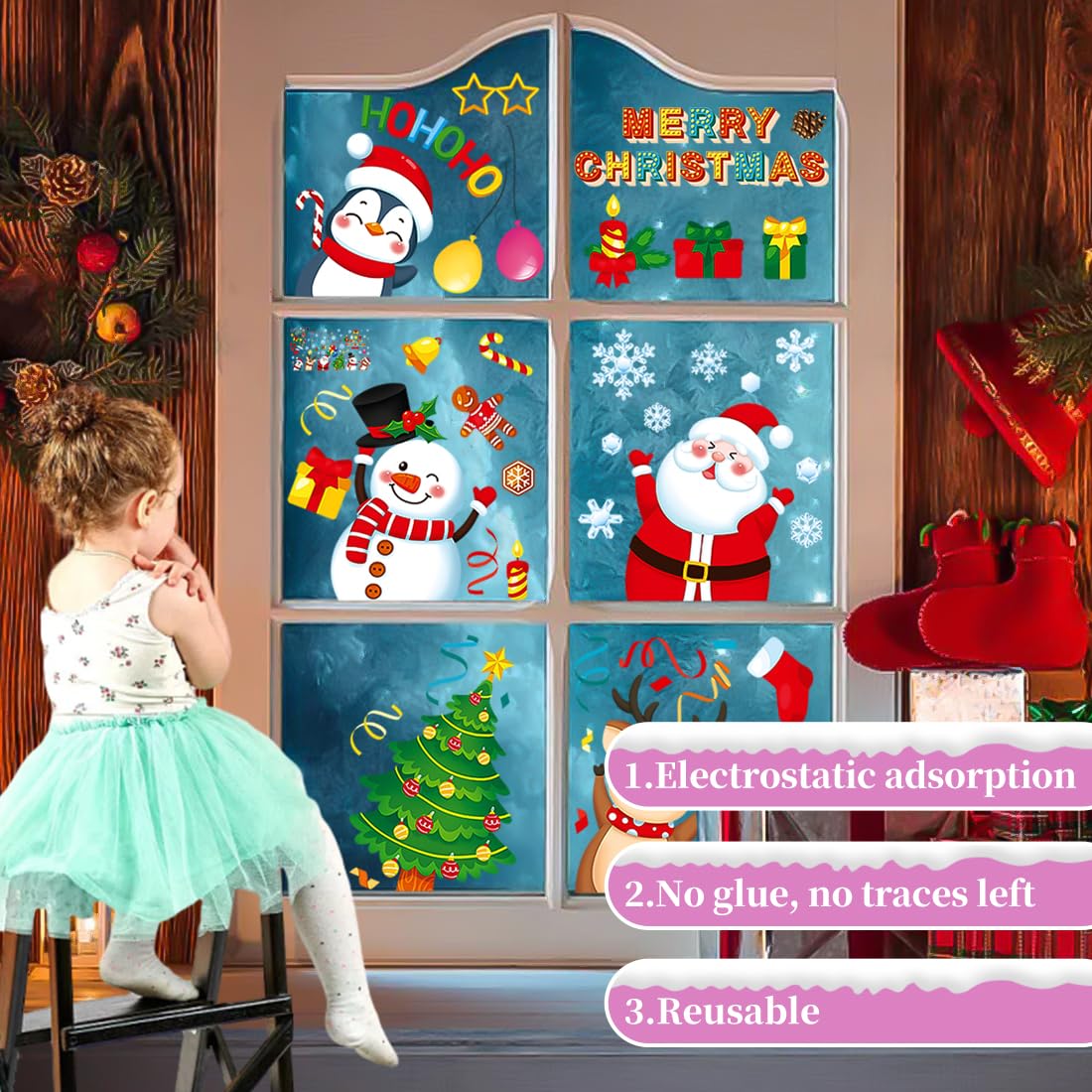 Decoration Noel Interieur Maison, Autocollant Noël Fenêtre Stickers Noel Fenetre Réutilisable Amovible Pour Magasin Vitre Vitrine Porte, Grand Blanc Autocollants PVC Hiver Flocon De Neige Sticker