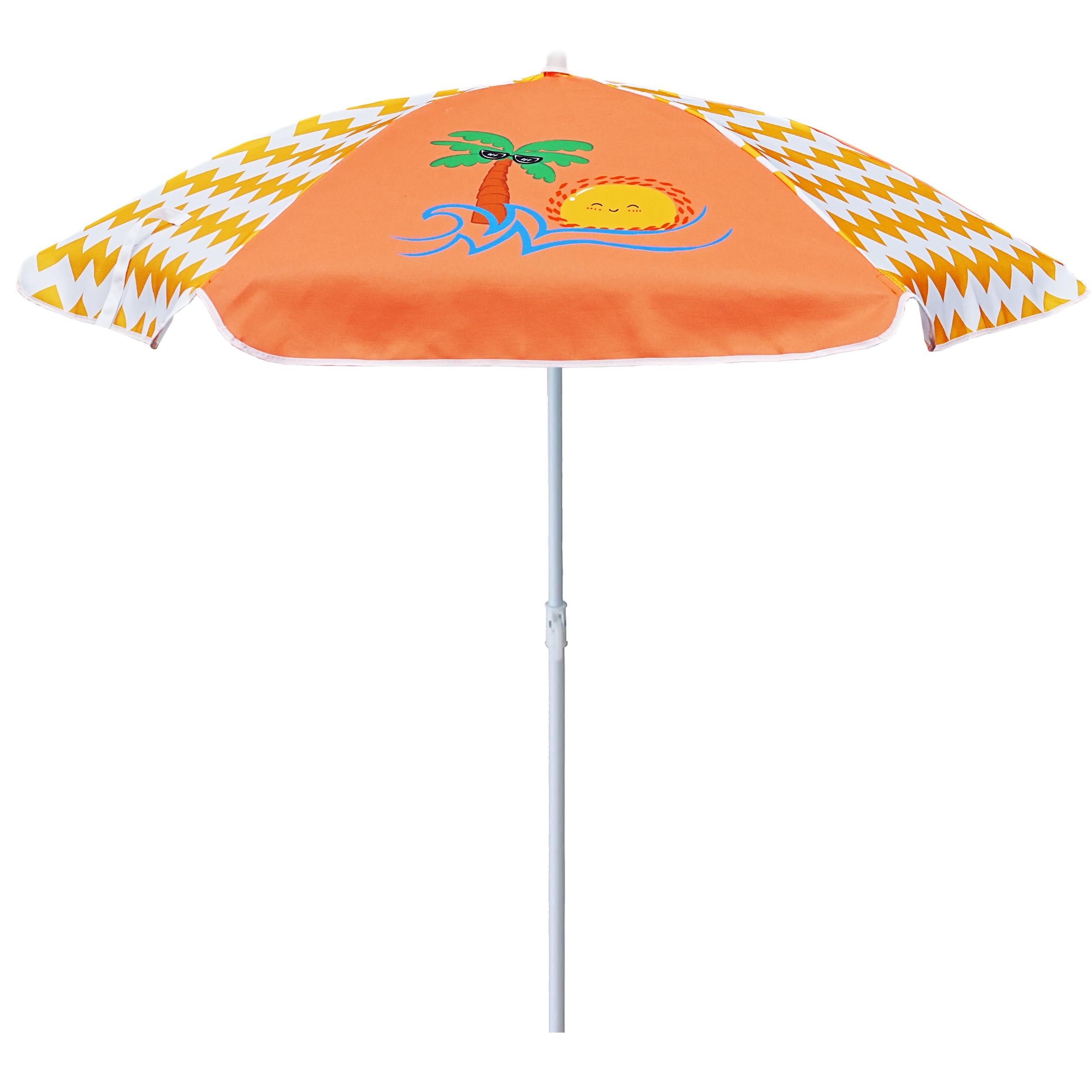 AMMSUN 5ft Seaside Umbrella for Sand Box Water Table Picnic Table - Kids Durable Umbrellas for children Beach Camping Garden Outdoor Play Shade Orange