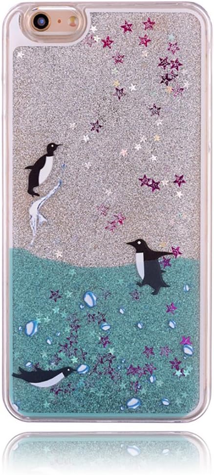 iPhone 6/6S Case, Latest Fashion Creative Design Case Flowing Liquid Stars Luxury Bling Glitter Transparent Plastic Cover for iPhone 6/6S (Penguin)