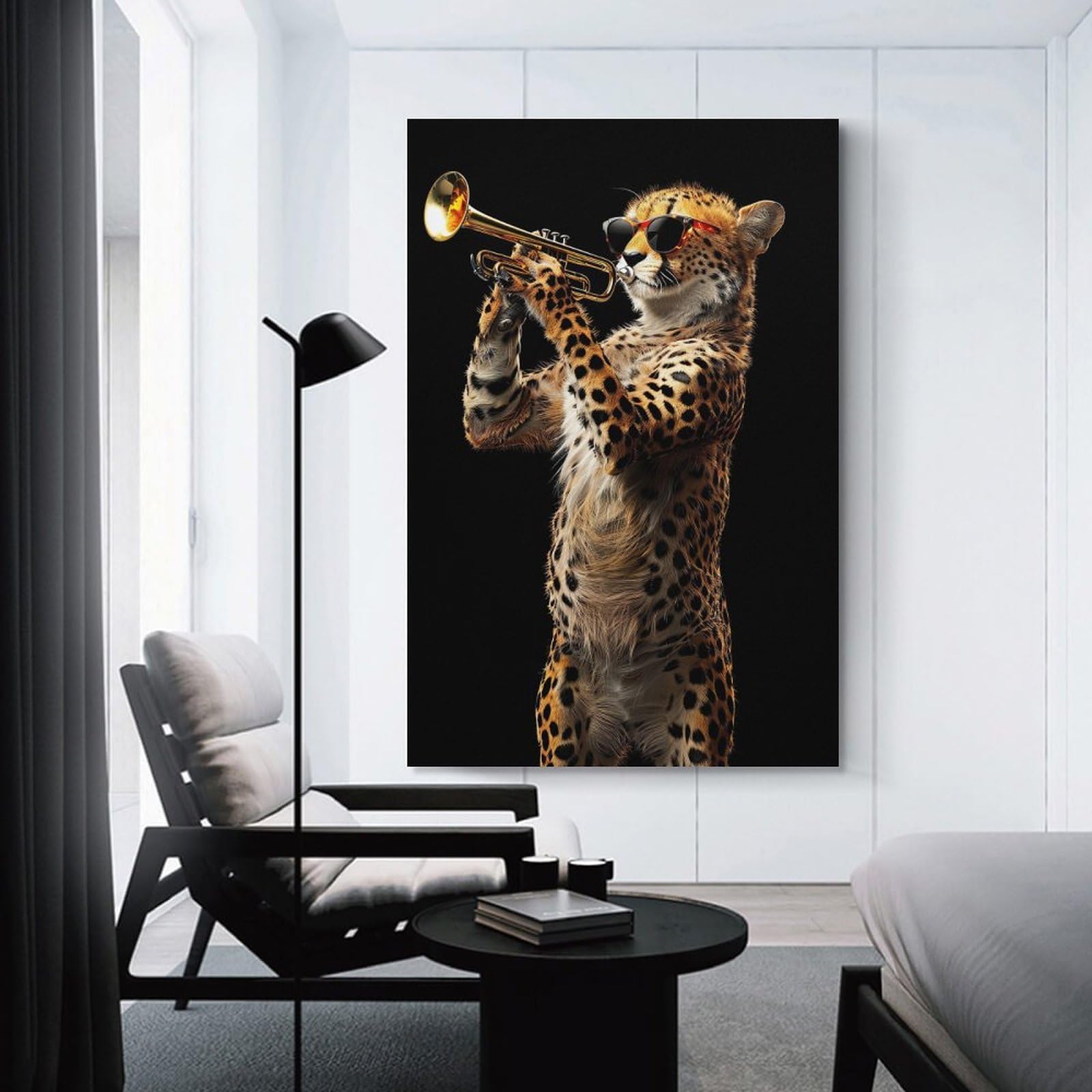 Junmoney Cheetah Trumpet Wall Art Print, 24x36inch(60x90cm), for Bedroom Decor, Cosy Corners Or Studios, Decorative Wall Art for Cosy Rooms