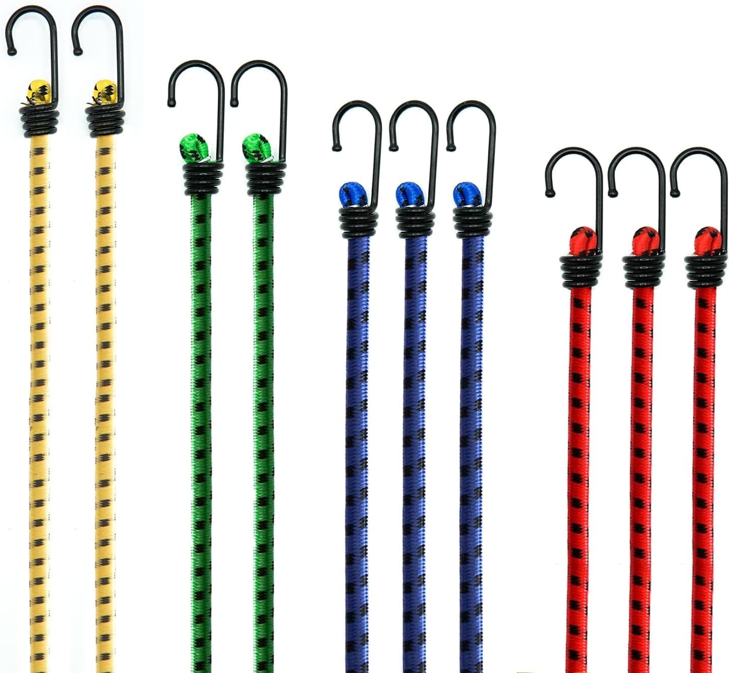 Lewdan Heavy Duty Bungee Cords with Hooks Pack of 10 Bungee Straps - Ideal for Securing Luggage, Motorcycle, Racks, Camps, Tarps, Garden Furniture DIY Storage Multi-Purpose