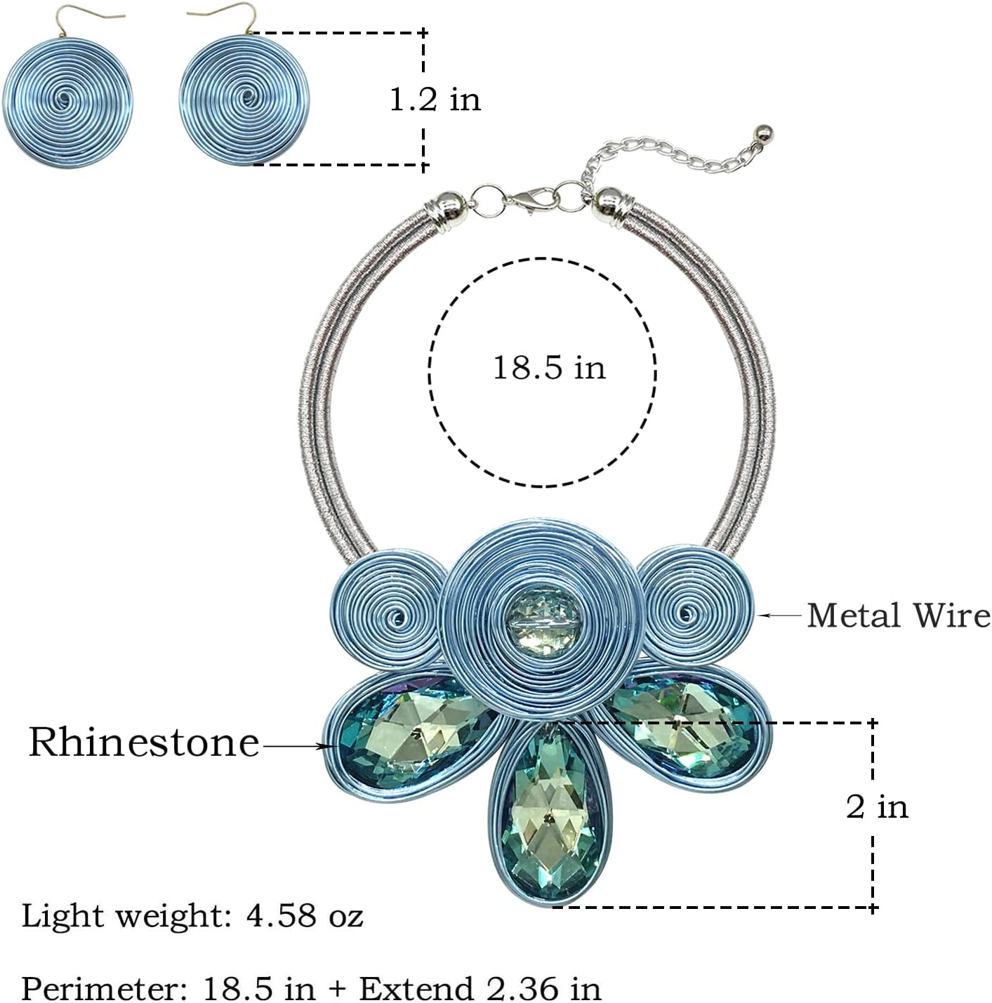 Chunky African Statement Necklace For Women Tribal Fashion Costume Jewelry Earring Sets Unique Colorful Big Rhinestone Crystal Pendent Collar Choker Bib Handmade - Image 2