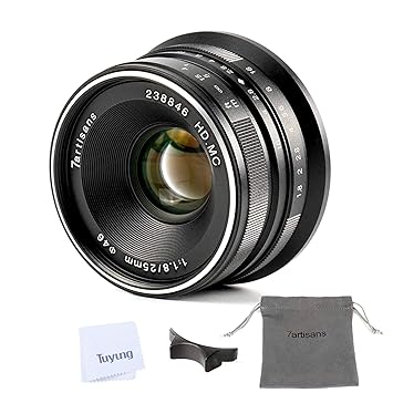 7artisans 25mm F1.8 Manual Focus Lens for Panasonic and Olympus Cameras Micro M4, 3 Mount - Black