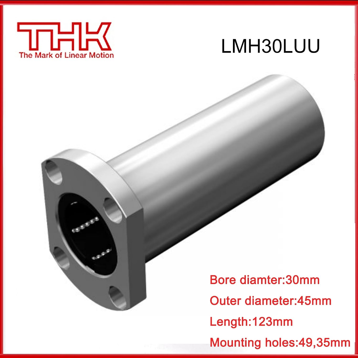 Original THK Linear Bearings LMH30LUU LMH30L Cut Flange Bush Bushing Shaft use for 3D Printer CNC Machine ID 30mm*OD 45mm*L 123mm