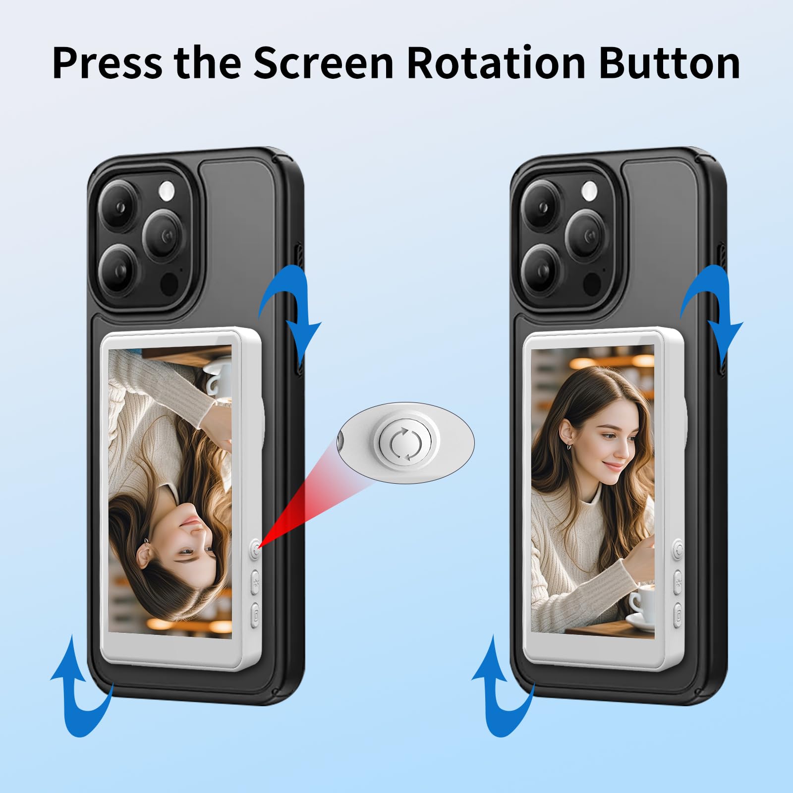 Phone Vlog Selfie Monitor Screen, 1080P Wireless Recording Magnetic Mount, Rear Camera for TikTok, Selfie Vlog, Live Streaming, Compatible with iPhone/Android (White)