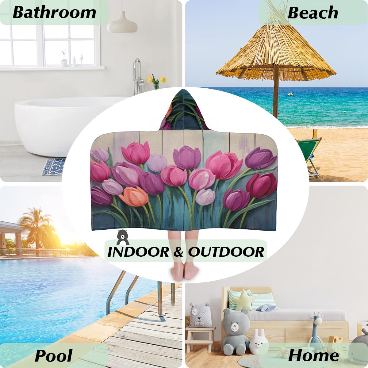 Pardick Kids Bath Towel Color Plant Beach Towel with Hood Pool Cover Up for Girls Boys Soft Absorbent Hooded Bath Towel Toddler Towels for Beach, Pool