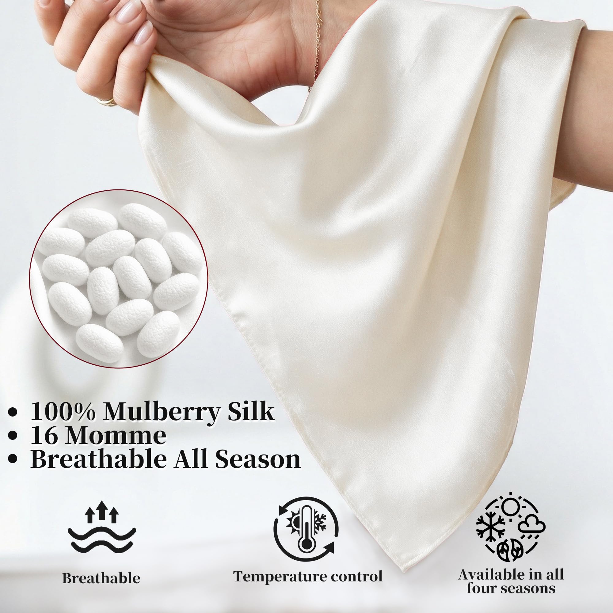 ZLYC Pañuelo para mujer, 100% seda de morera natural, bufanda de seda suave, cuadrada, pañuelo para el cuello, 54 x 54 cm