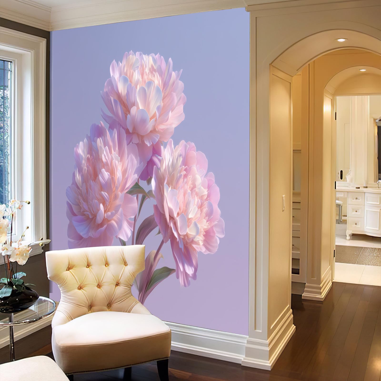 Papier Peint Panoramique En Soie Rose Blush - Pivoine Romantique - 300X210Cm - Revêtement Mural Décoration Plantes Simples Décoration Tapisserie Wallpaper Muraux Photo Salon Chambre