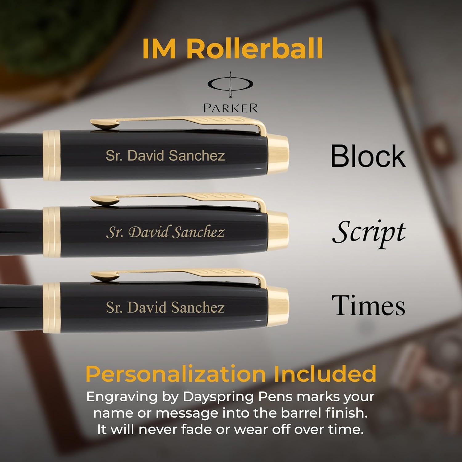 Parker IM Engraved Capped Rollerball Pen, Black Lacquer with Gold Trim, Personalized Gift for Executives, Graduation, Retirement, Career Advancement, Bar Passage, Parker Gift Box Included