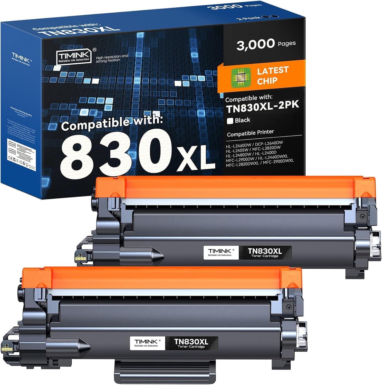 TN830XL Toner Cartridges Replacement for Brother TN830XL TN830 TN830 XL Toner Work for Brother HL-L2460DW DCP-L2640DW HL-L2480DW HL-L2400D HL-L2405W MFC-L2820DW Printer 2PK (High Yield)