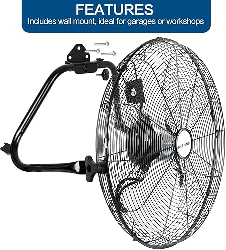 Miniatura 6 de BILT HARD Ventilador de piso de alta velocidad 4650 CFM de 20 pulgadas, ventilador de metal resistente de 3 velocidades con sistema de montaje en