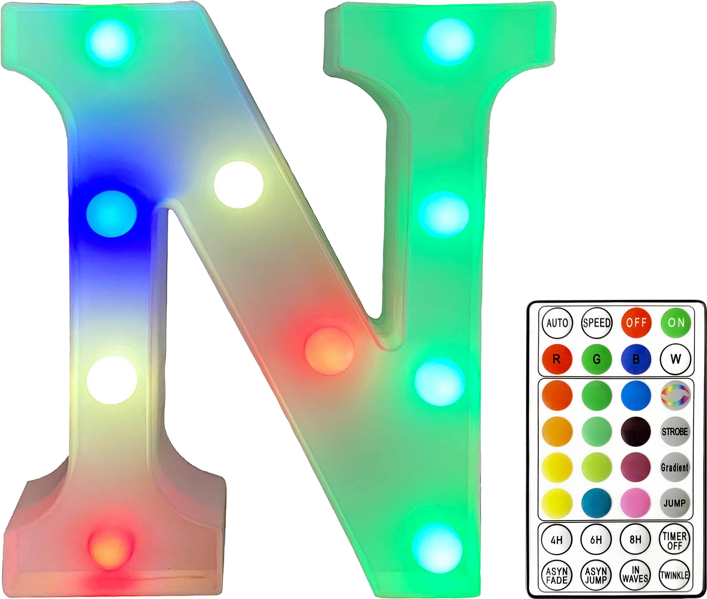 St Helens Home and Garden RGB Colourful Light Up Letter Sign with Remote Control Battery Operated for Parties, Weddings, Celebrations, Bedrooms, Battery Operated. Letter N