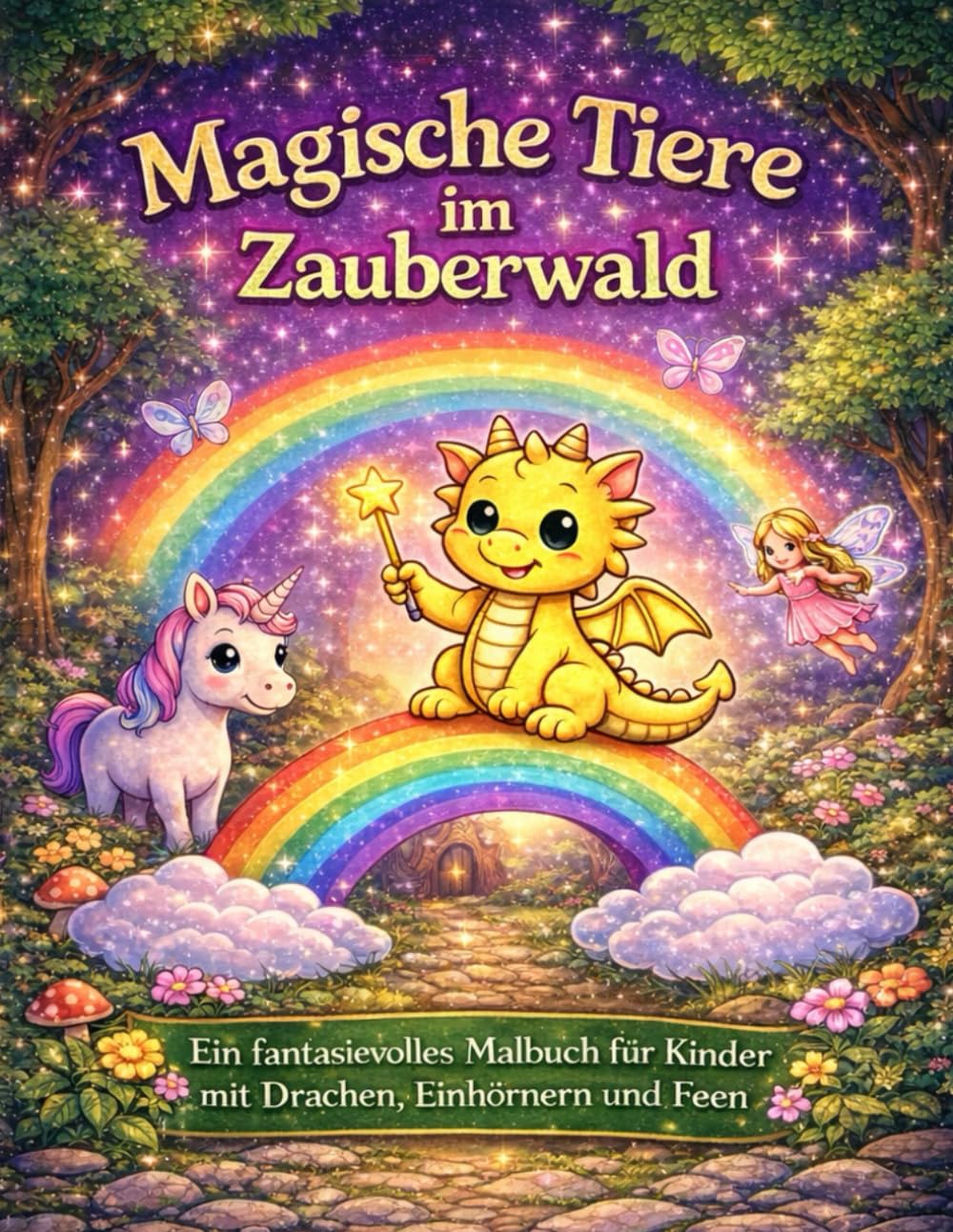 Magische Tiere im Zauberwald: Ein fantasievolles Malbuch für Kinder mit Drachen, Einhörnern und Feen