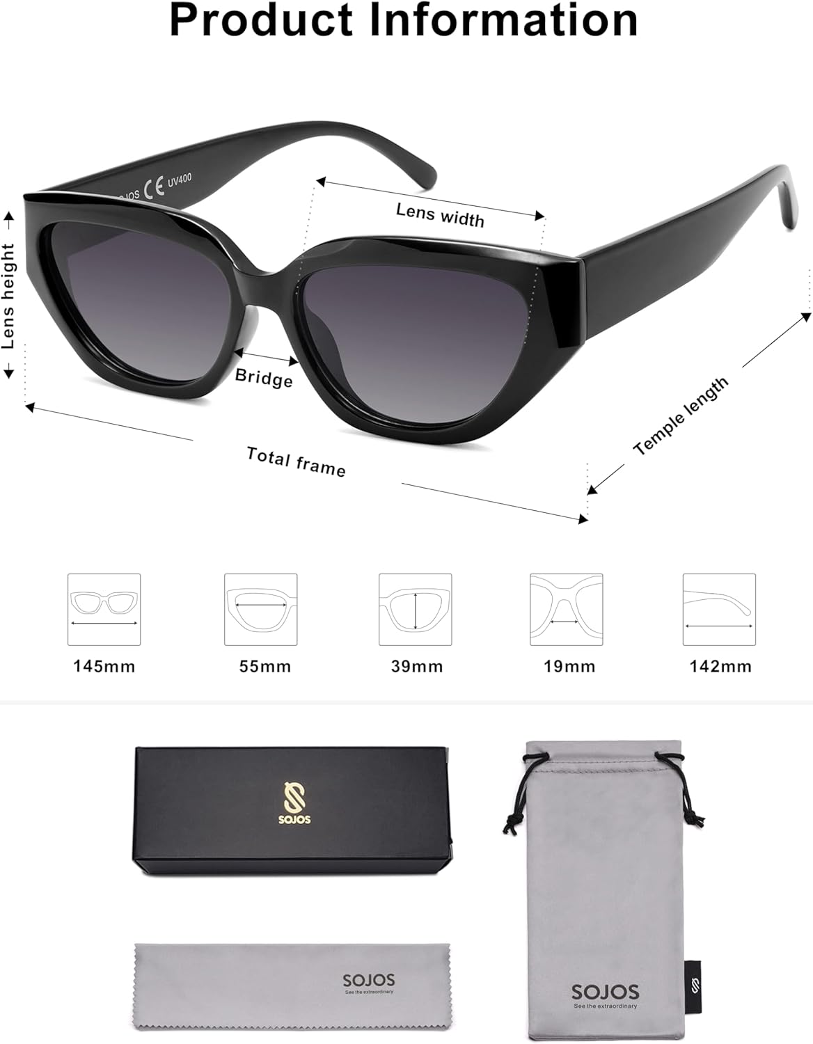 SOJOS Trendy Cute Cat Eye Polarized Sunglasses for Women Fashion Cateye Womens Sunnies SJ2237 - Image 5