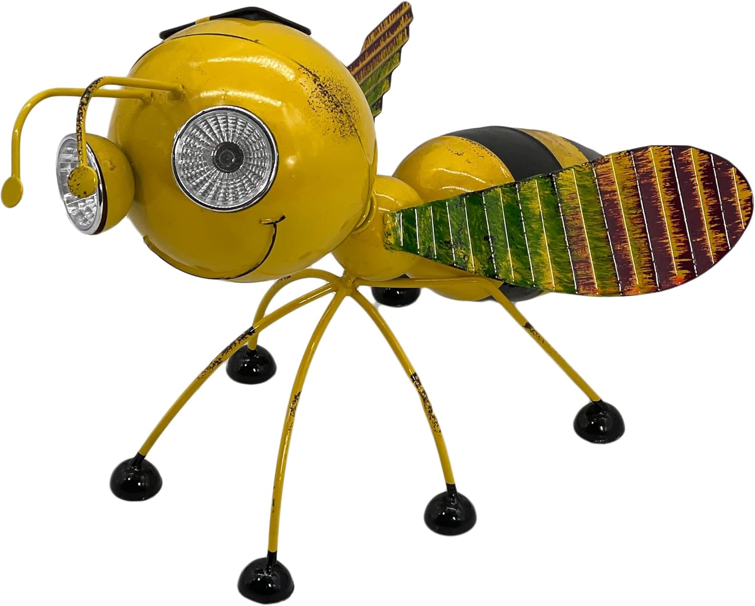 Galt International Yellow Bee Metal Garden Statue w/Solar LED Lights Yard, Patio, Lawn and Garden Decor and Ornament, Outdoor and Indoor Statue