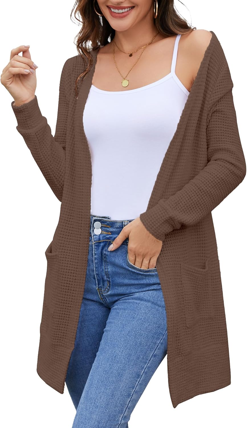 Cardigan Sweaters for Women Lightweight Open Front Waffle Knit Cardigans Casual Loose Fall Outfits for Women 2025 - Image 2