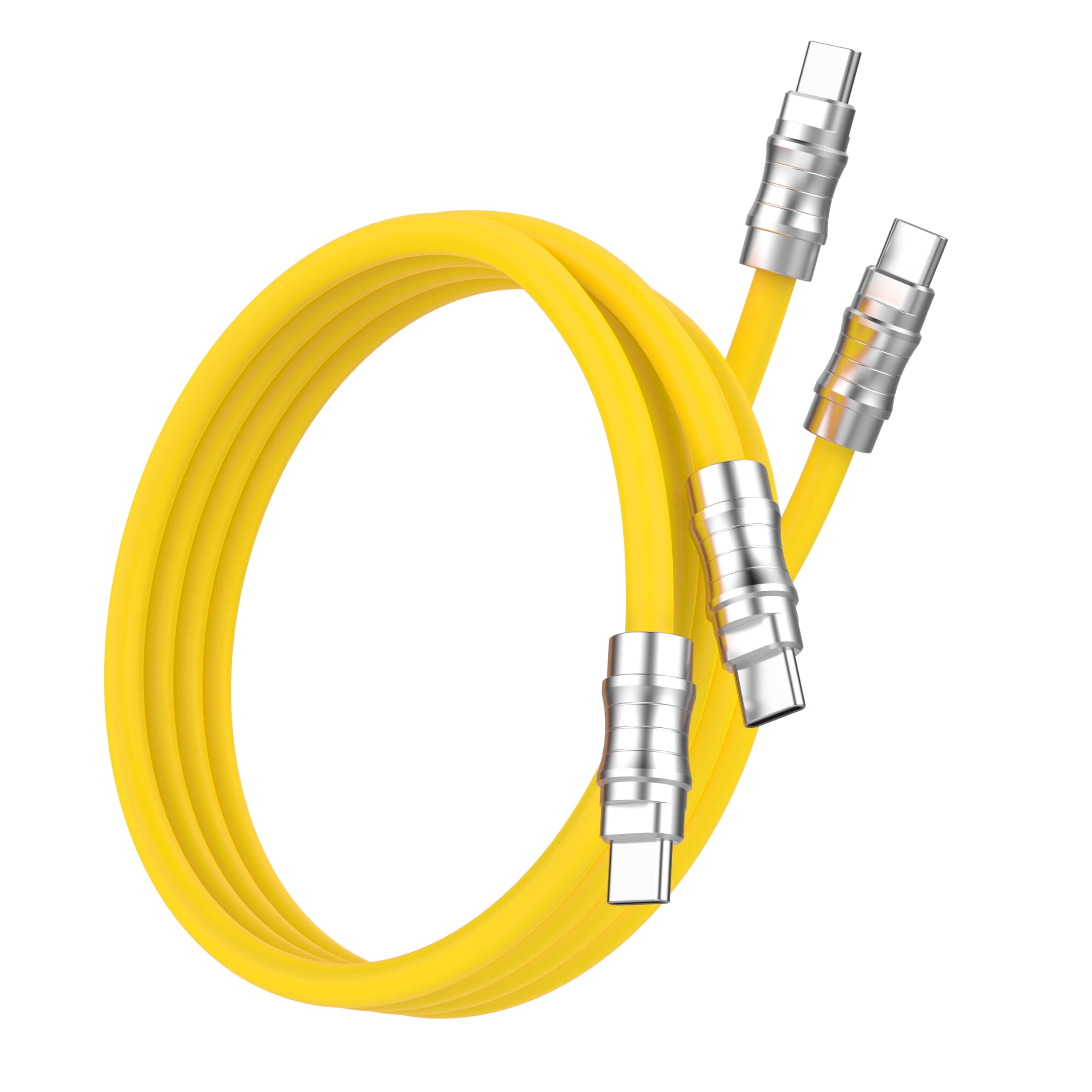 USB C auf USB C Silikonkabel, 2 Stück, 1,8 m, ultraflexibel und weich, USB Typ C 100 W, Schnellladekabel, Geek Industrial PD Datenübertragungskabel für Handys, Tablets, Laptops (gelb)