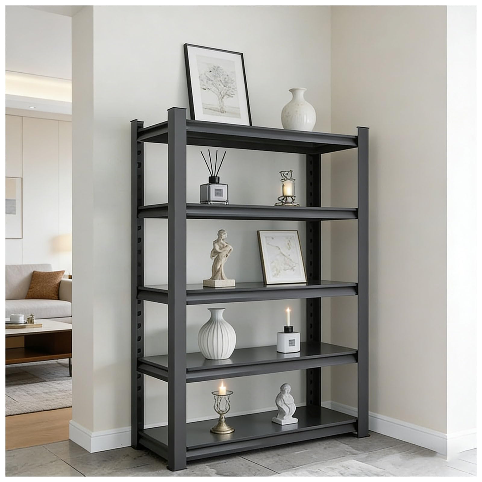Generisch Lagerregal Innenmontiert Schwarz,200kg Gesamtlast - 100x30x160cm, 5 Böden,Schwarz,63x39x12''