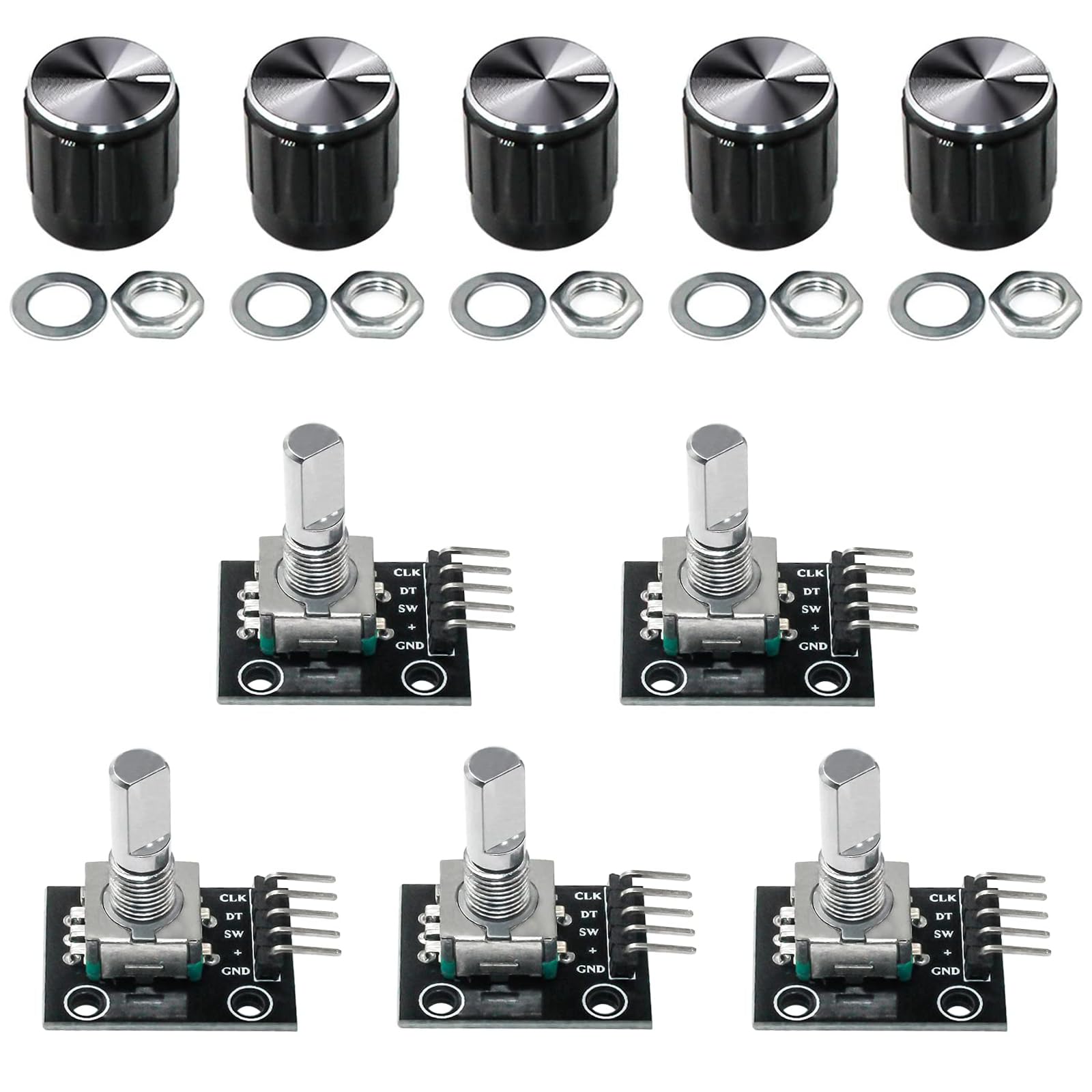 5 Pieces KY-040 Rotary Encoder Module with 15 × 16.5MM with Button Cap