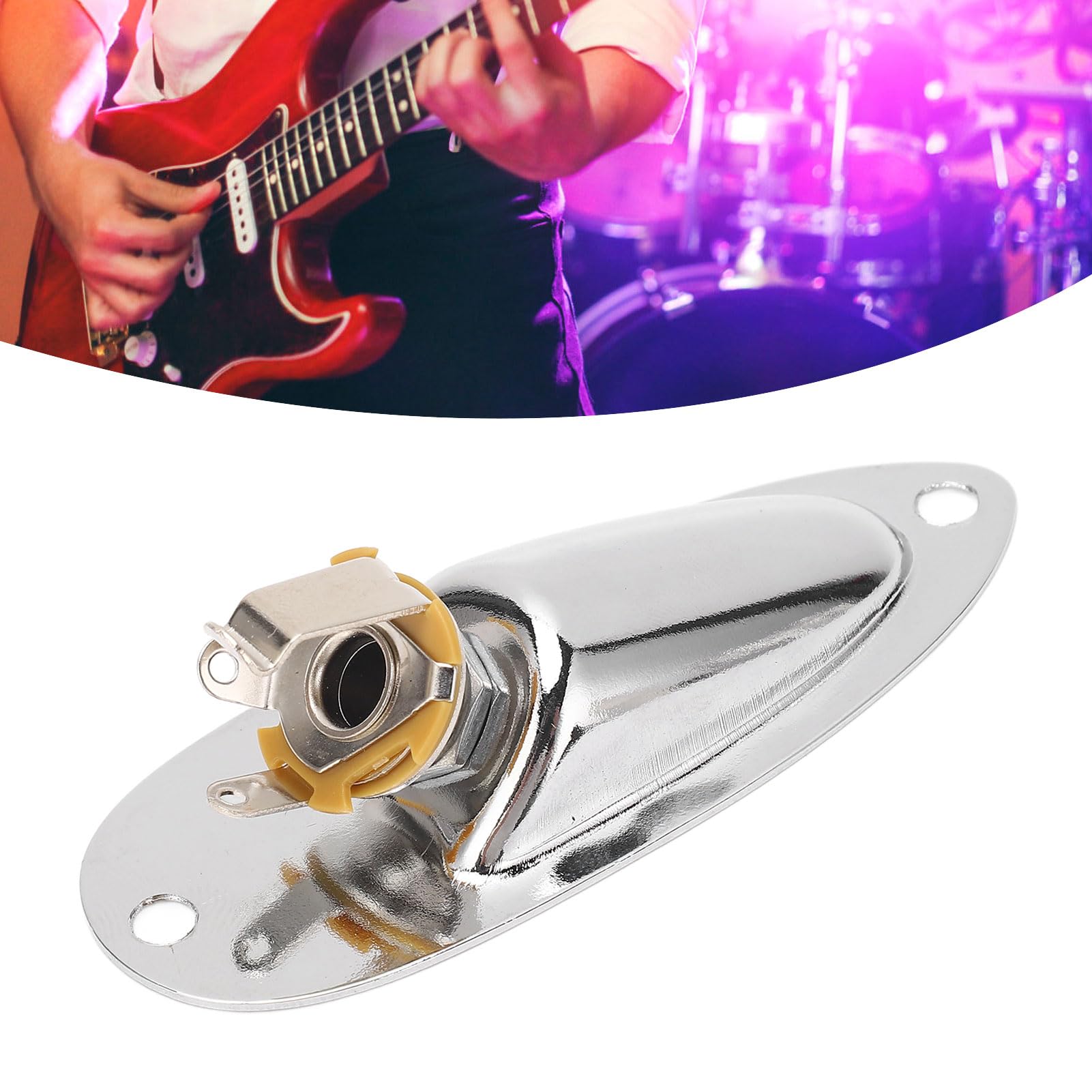 Gitarowe gniazdo gniazda łodzi 6,35 mm metalowy gitarę elektryczną gniazdo wyjściowe z 2 utrwalekami dla gitar elektrycznych stratowych (GT50 Silver)