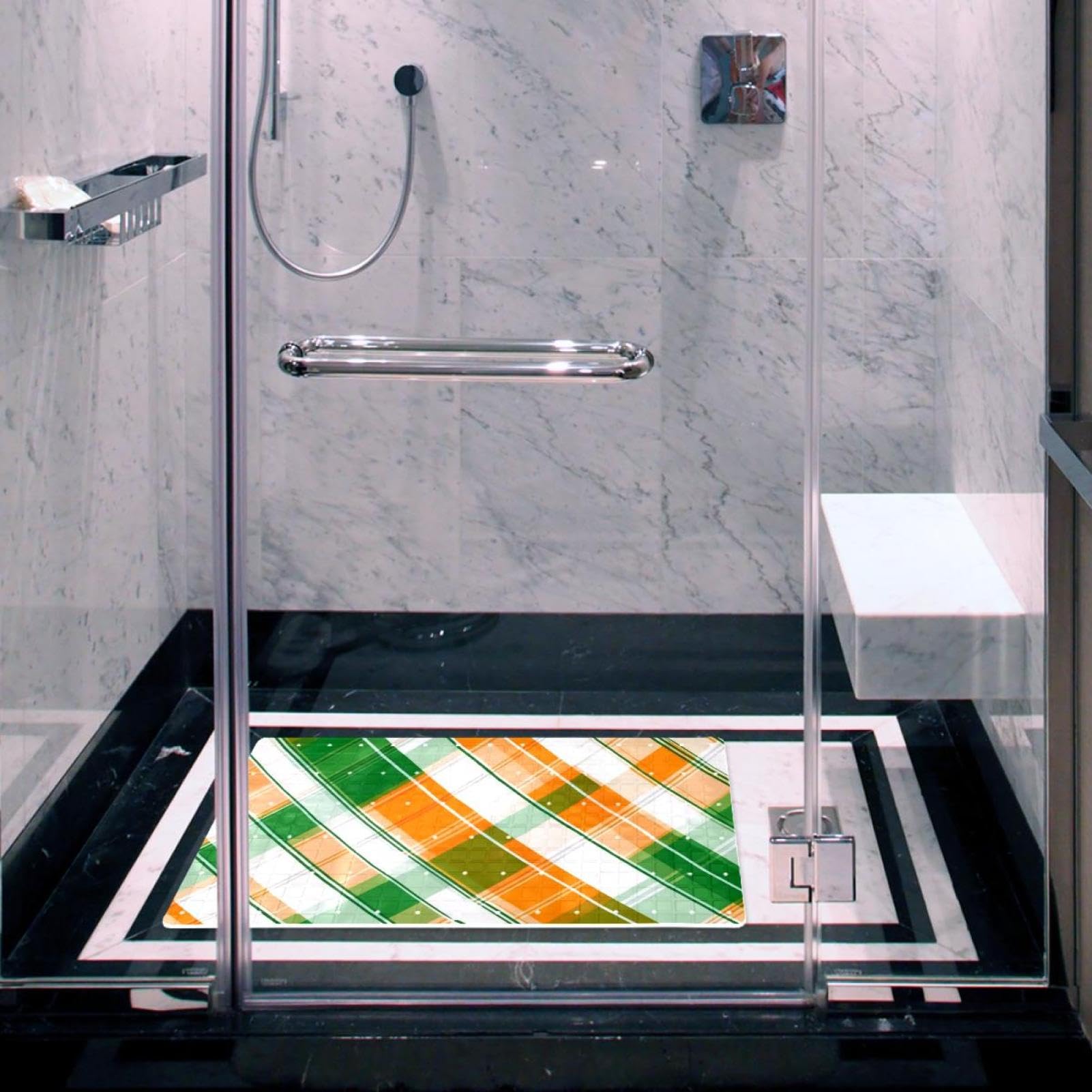 Tapis de bain rectangulaire antidérapant pour la Saint-Patrick avec ventouses et trous de drainage, orange, blanc et vert, 40 x 70 cm