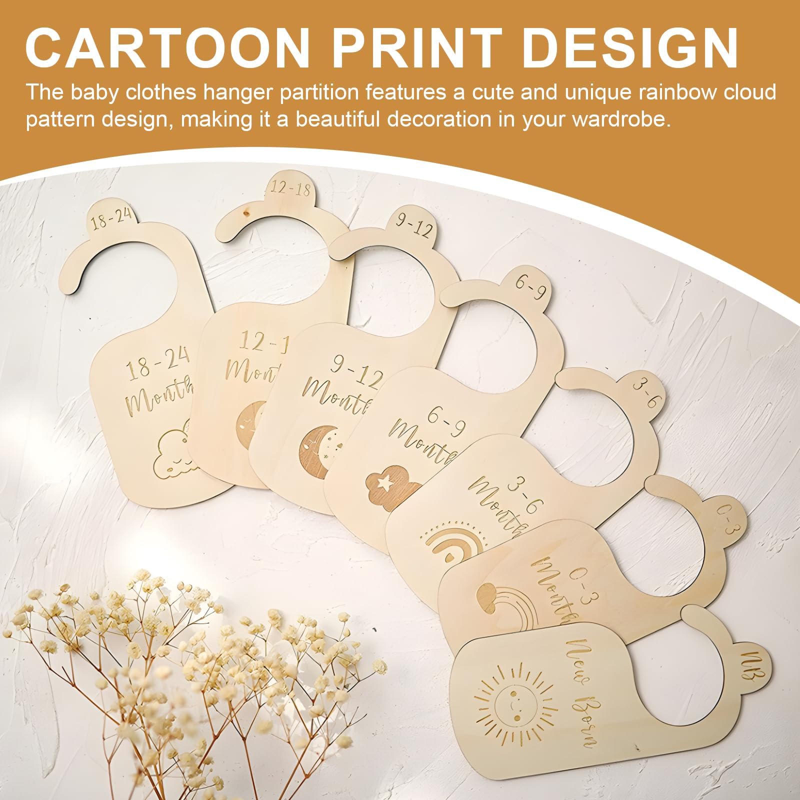 7 Pcs Baby Wardrobe Dividers, Wood Baby Clothes Dividers from Newborn to 24 Month - Image 3