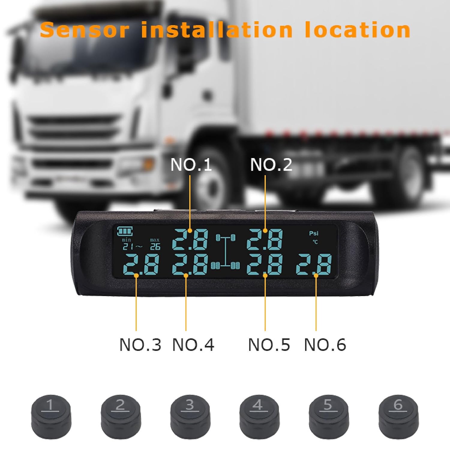Brilluxa TPMS, Solar Power Tire Monitor, Cordless LCD Display TPMS, 6 Sensor Tire Pressure Monitoring System, Waterproof IP68, for RV Trailer Van, Tire Safety Monitor, Pressure Sensor