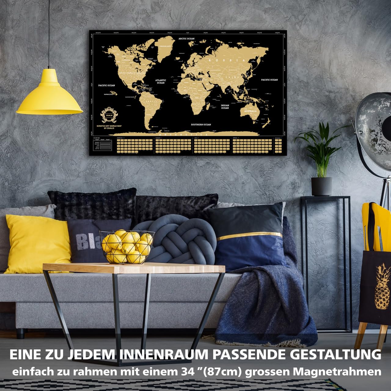 Extra Große Rubbel-Weltkarte Schwarz-Gold Leicht Einzurahmen – XL Karte Abkratzen Schwarz – Das beste Geschenk einer Weltposter für Reisendefür Reisende – Inkl. Zubehörset – Scratch off World Map