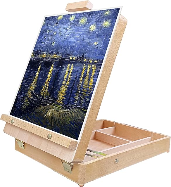 YANSHON Portable Painting Storage Box Easel Beechwood Easel Box Adjustable Table Sketch Box Easel Wooden Artist Storage Case Easel for Drawing, Sketching, Painting