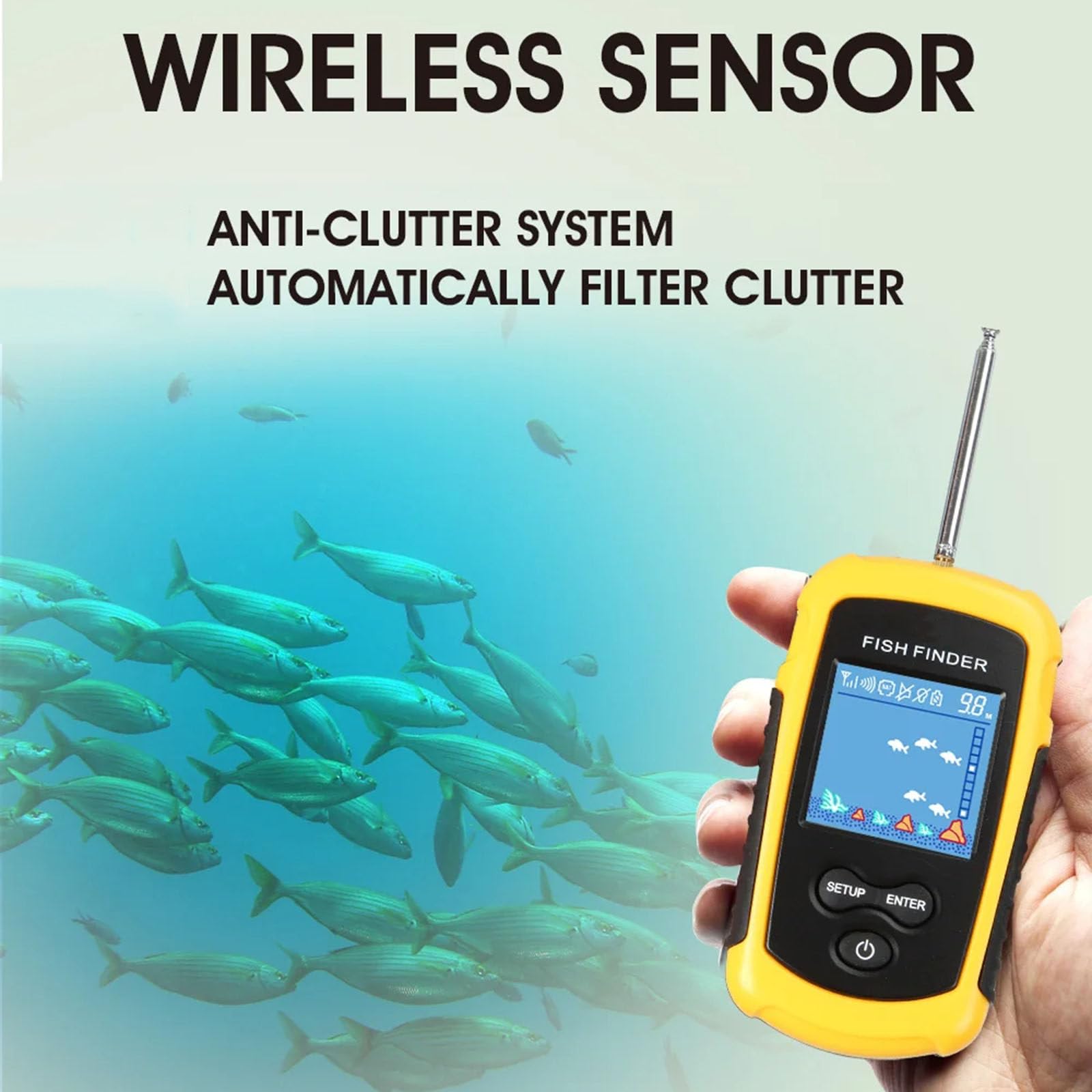 Buscador de peces portátil con cable/inalámbrico Sonar sonda alarma transductor buscador de peces 0,7-100 m ecosonda de pesca,Wireless