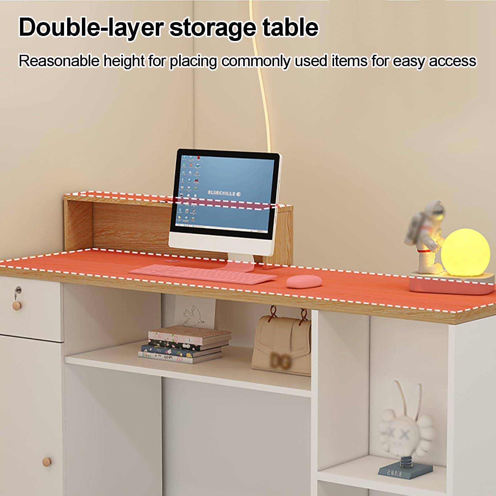 Comptoir Caisse Commerce, Bureau De Réception Debout, Comptoir De Réception Avec Tiroirs Verrouillables, Meuble De Réception, Meuble De Bureau, Pour La Maison, Bureau, Salon, Les Spas(White+Orange-A,1